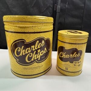 Charles Chips Tin Cans w/Lid USA Made Retro Nostalgic Vtg Modern